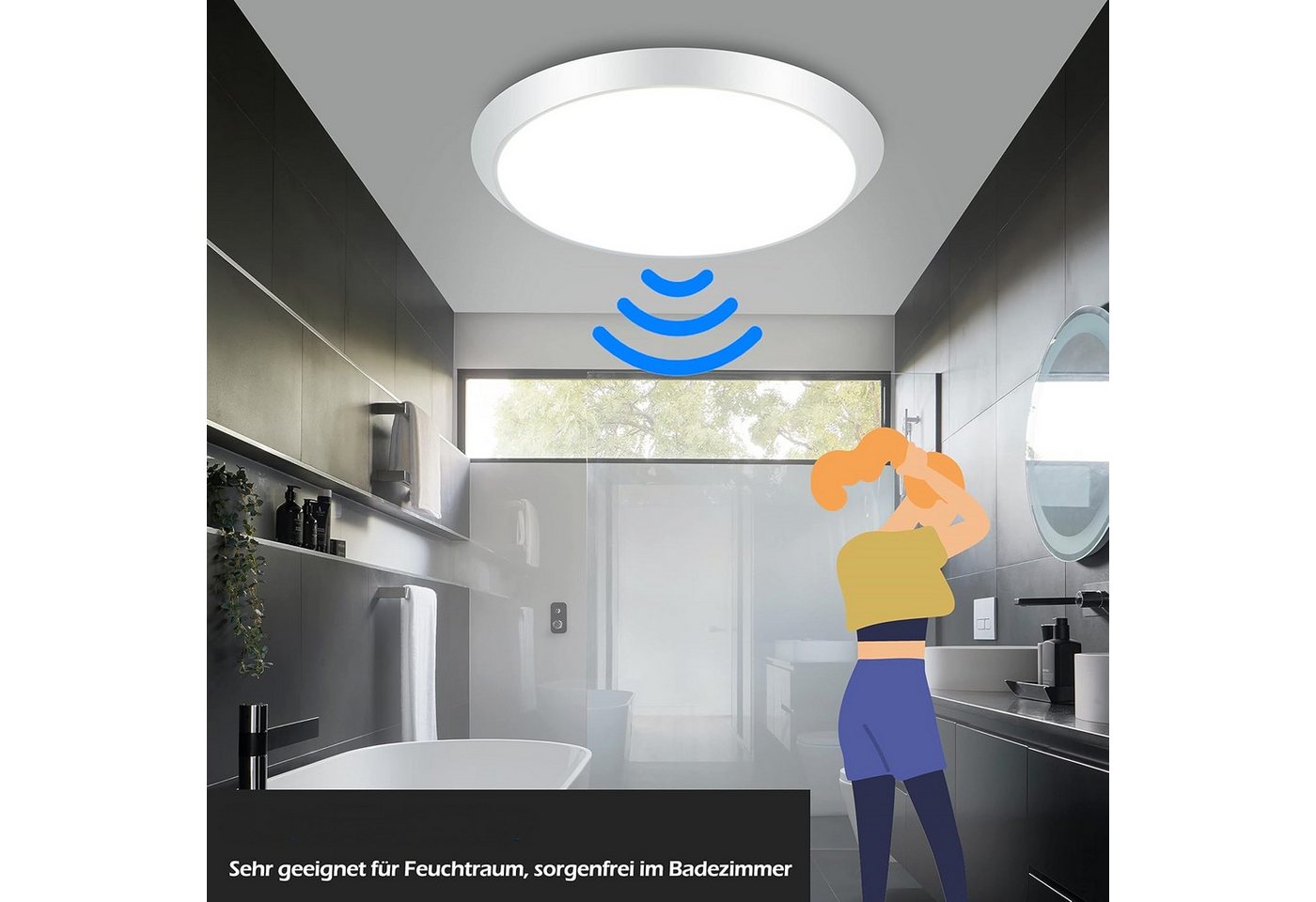 ZMH LED Deckenleuchte mit Bewegungsmelder Deckenlampe Innen 15W 4000K Wohnzimmer Flur, Augenschutaz, LED fest integriert, 4000K, Modern Sensor Ø30CM Deckenbeleuchtung Keller Bild 4