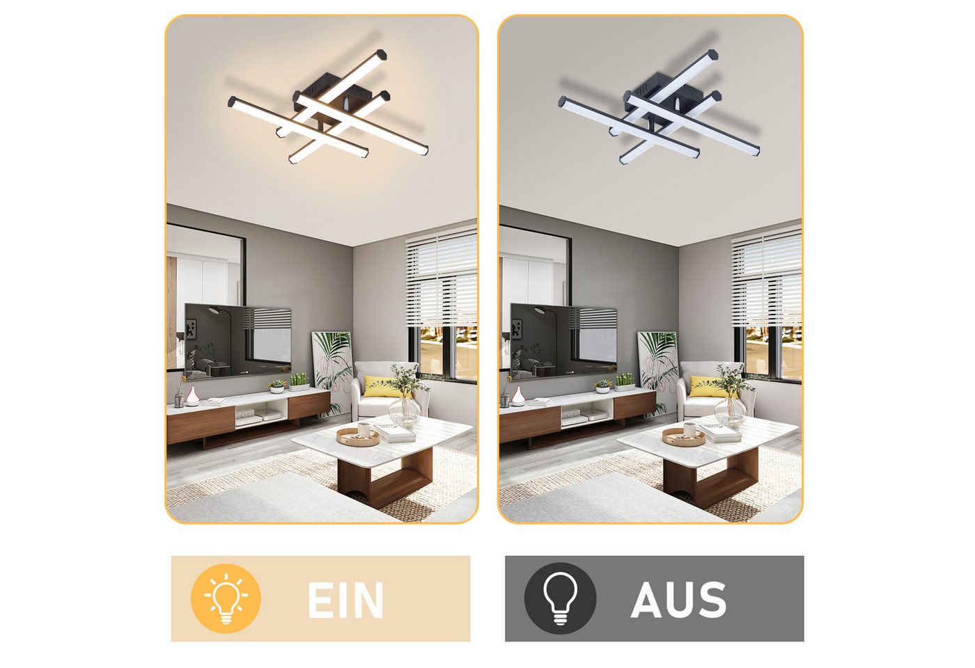 ZMH LED Deckenleuchte Wohnzimmer Schwarz Modern Wandleuchte Innen 3000K für Küche Flur, LED fest integriert, Warmweiß