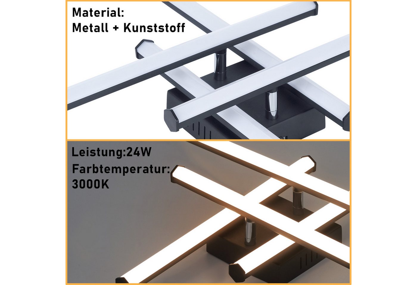 ZMH LED Deckenleuchte Wohnzimmer Schwarz Modern Wandleuchte Innen 3000K für Küche Flur, LED fest integriert, Warmweiß Bild 2