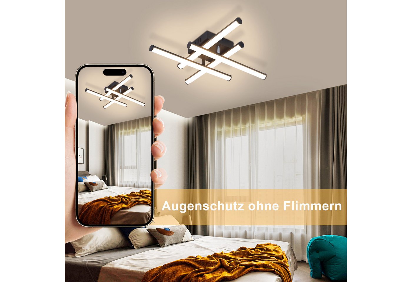 ZMH LED Deckenleuchte Wohnzimmer Schwarz Modern Wandleuchte Innen 3000K für Küche Flur, LED fest integriert, Warmweiß Bild 4