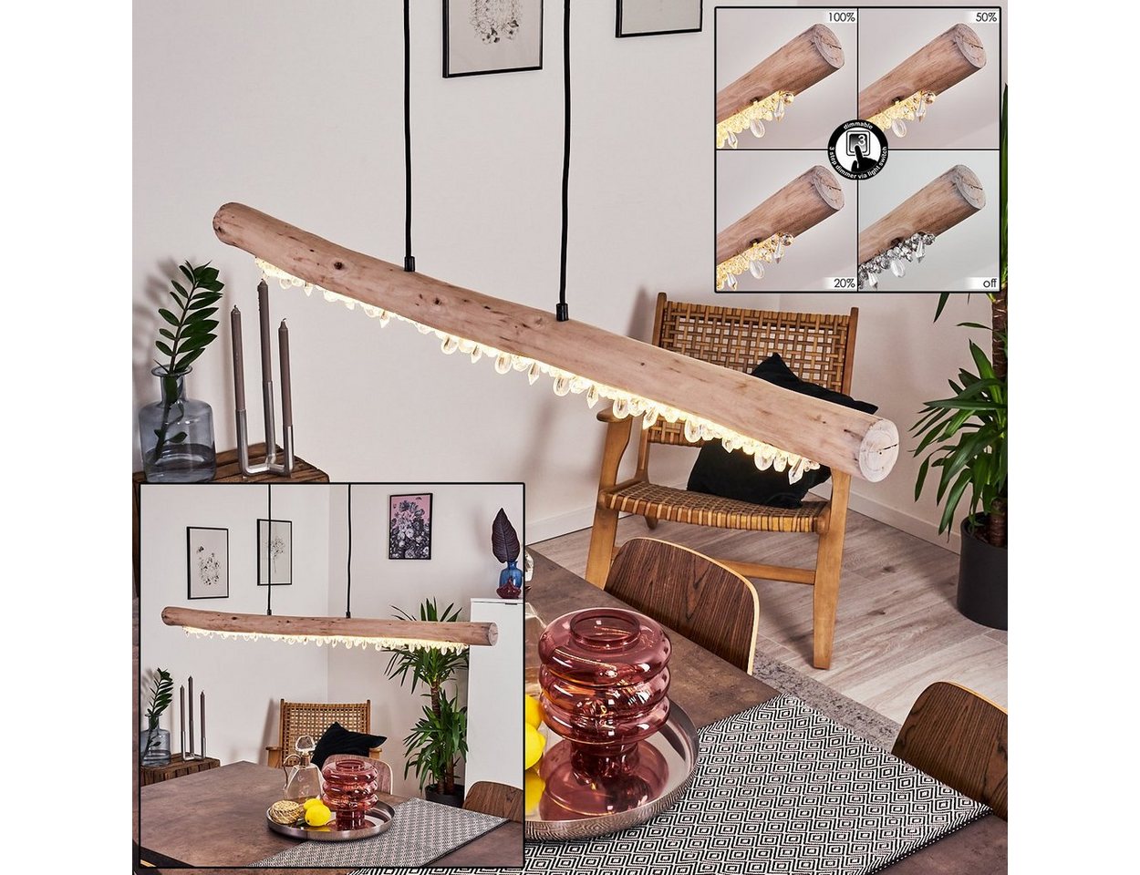 hofstein Pendelleuchte »Lipusa« Hängelampe länglich aus Metall Schwarz und Holz, 3000 Kelvin, 1xLED 20 Watt, 2000 Lumen, über herkömmlichen Lichtschalter dimmbar Bild 3