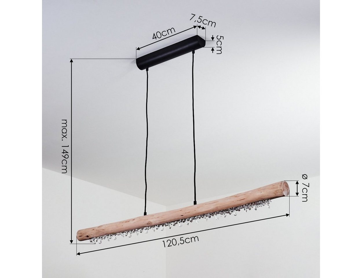 hofstein Pendelleuchte »Lipusa« Hängelampe länglich aus Metall Schwarz und Holz, 3000 Kelvin, 1xLED 20 Watt, 2000 Lumen, über herkömmlichen Lichtschalter dimmbar Bild 5