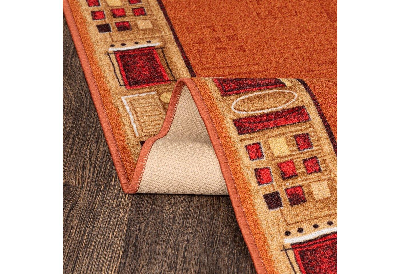 Mazovia Läufer Läufer Teppichläufer Brücke - Vorzimmer Küche - Terracotta Rost, 80 x 100 cm, Kurzflor, Rutschfest, Meterware, Verschiedene Größen Bild 4