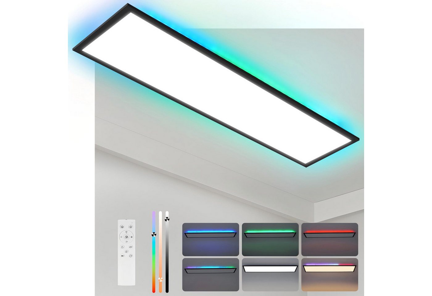 ZMH LED Deckenleuchte Wohnzimmer Deckenpanel Dimmbar Lang RGB Farbwechsel Werkstatt Flur, Backlight, LED fest integriert, RGB