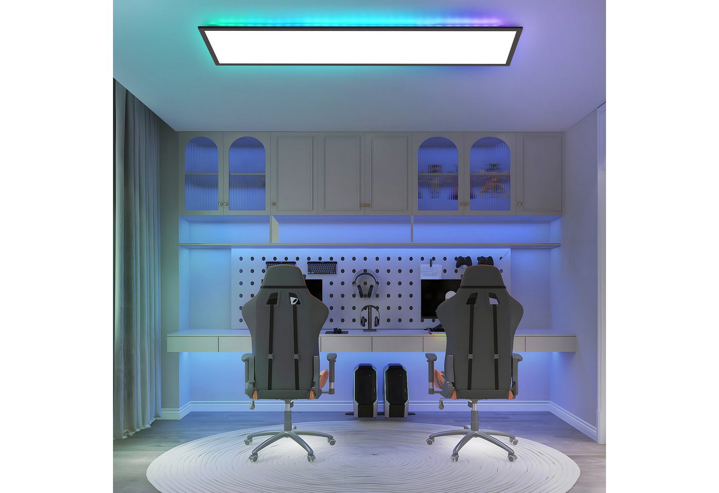 ZMH LED Deckenleuchte Wohnzimmer Deckenpanel Dimmbar Lang RGB Farbwechsel Werkstatt Flur, Backlight, LED fest integriert, RGB Bild 2