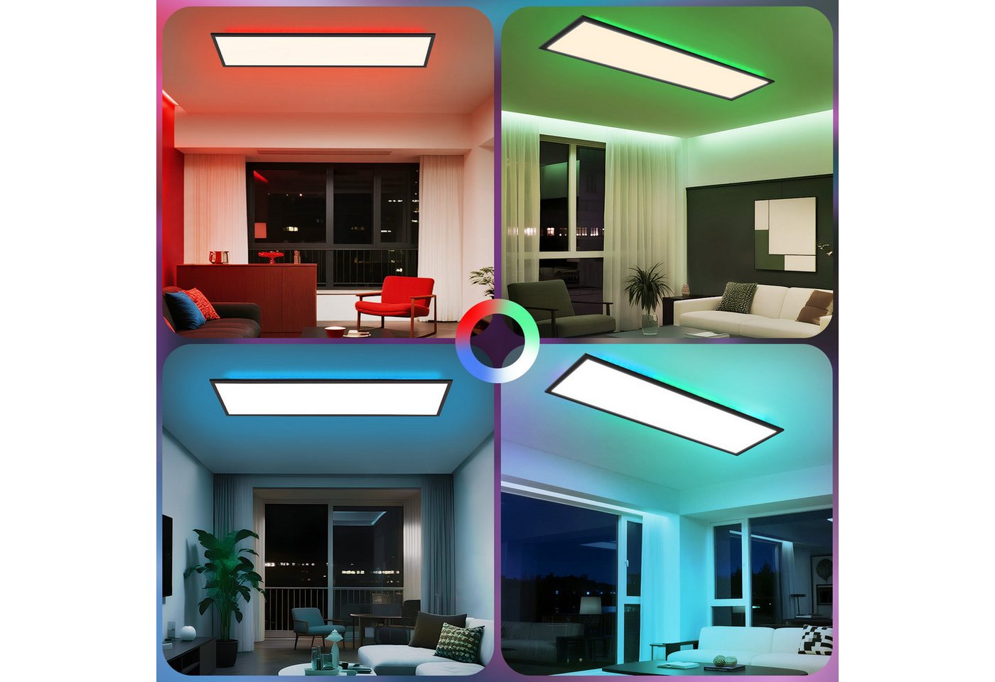 ZMH LED Deckenleuchte Wohnzimmer Deckenpanel Dimmbar Lang RGB Farbwechsel Werkstatt Flur, Backlight, LED fest integriert, RGB Bild 4