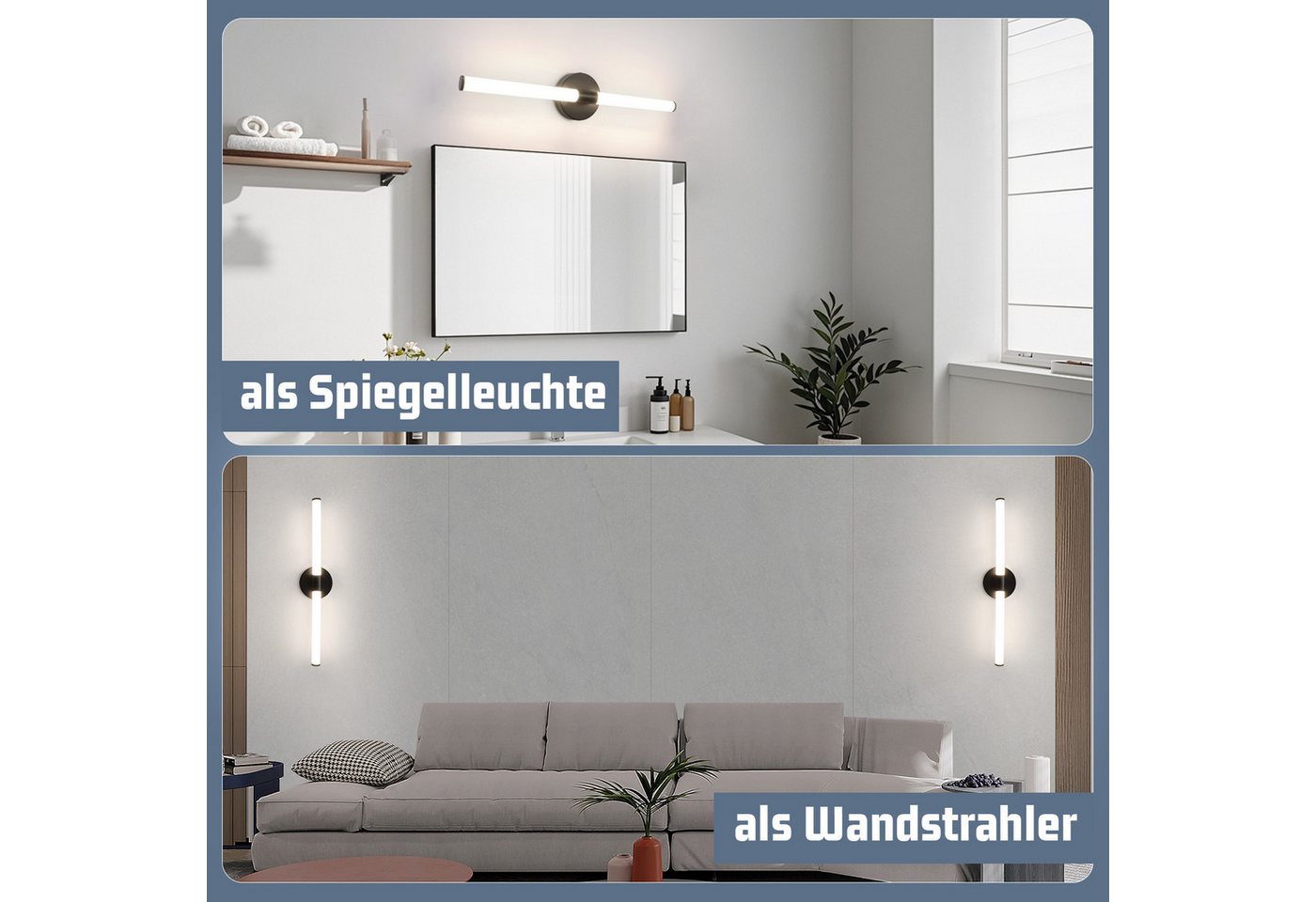 ZMH LED Spiegelleuchte 60CM lampe LED-8W 4000K Modern Wandleuchte für Keller Küche, LED fest integriert, Neutralweiß, LED-zimmerleuchte mit angenehmem Licht schrank Bild 4