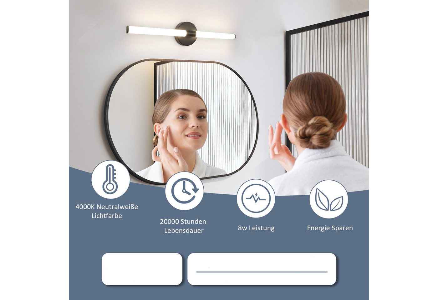 ZMH LED Spiegelleuchte 60CM lampe LED-8W 4000K Modern Wandleuchte für Keller Küche, LED fest integriert, Neutralweiß, LED-zimmerleuchte mit angenehmem Licht schrank Bild 5