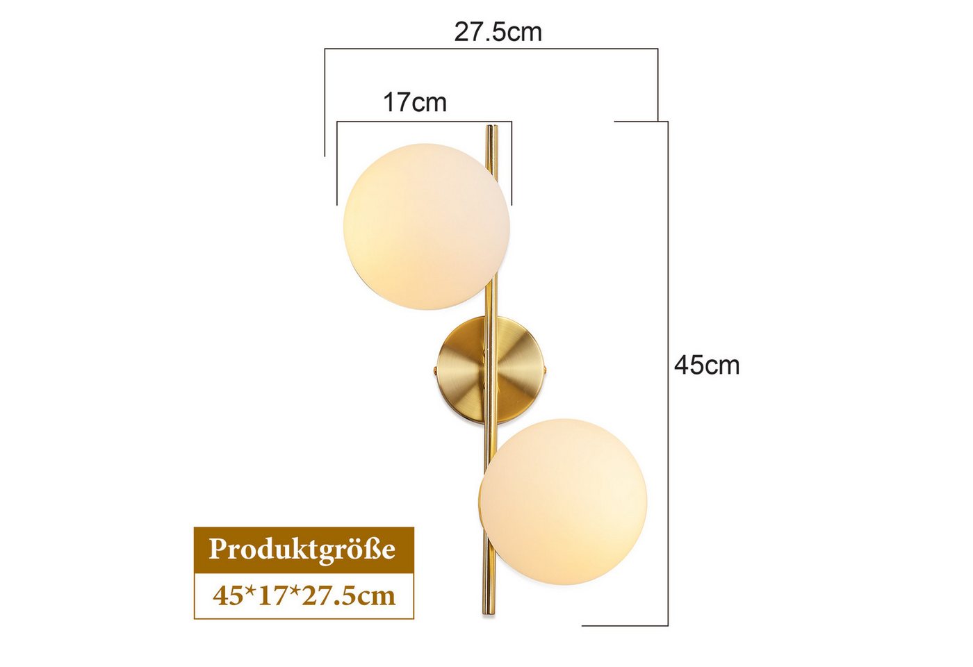 ZMH Wandleuchte Innen Modern Gold Wandlampe Glas Lampenschirm E27 Schlafzimmer Flur, ohne Leuchtmittel Bild 5