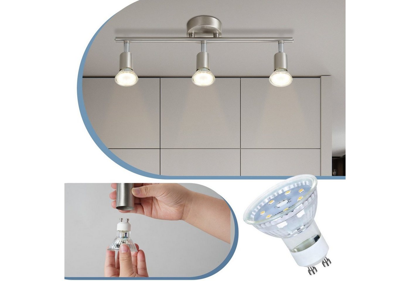 ZMH Deckenstrahler 3-flammig drehbar Schwarz/Nickel Moderne Deckenleuchte für Flur, ohne Leuchtmittel, 350°Drehbar Strahler Lampe Edelstahl Decke Bild 3