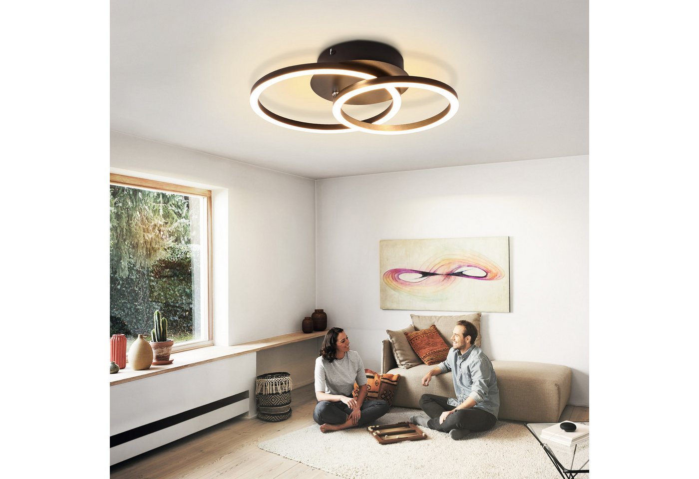 ZMH LED Deckenleuchte mit zwei Ringen – helle Deckenlampe mit 3200 Lumen bei 24 W, LED fest integriert, Warmweiß, für Wohnzimmer Schlafzimmer Küche Flur