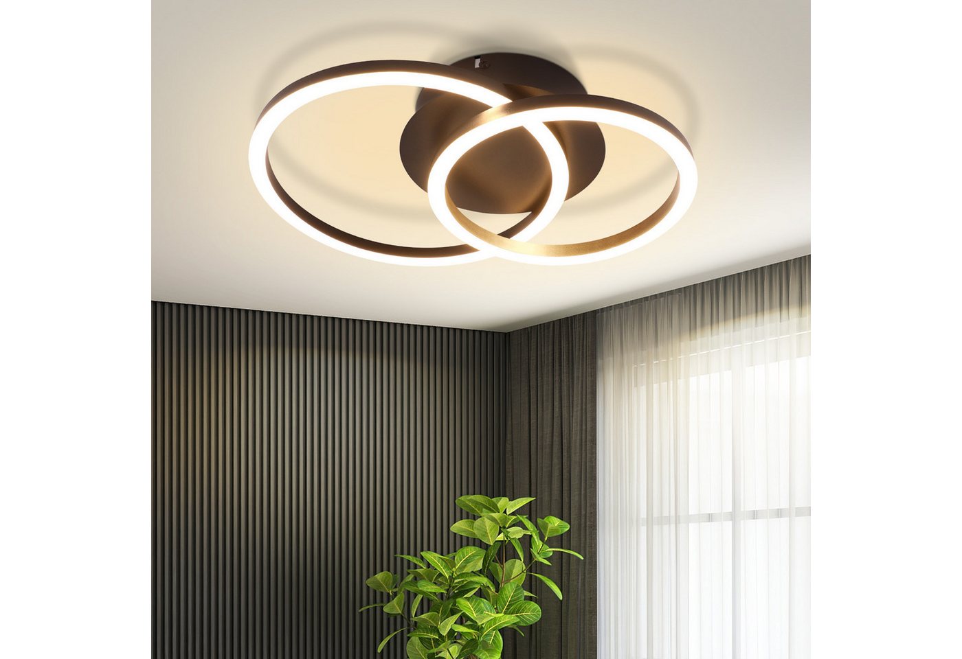ZMH LED Deckenleuchte mit zwei Ringen – helle Deckenlampe mit 3200 Lumen bei 24 W, LED fest integriert, Warmweiß, für Wohnzimmer Schlafzimmer Küche Flur Bild 2