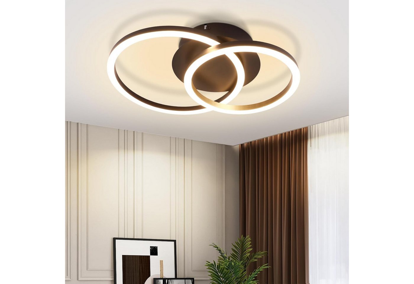 ZMH LED Deckenleuchte mit zwei Ringen – helle Deckenlampe mit 3200 Lumen bei 24 W, LED fest integriert, Warmweiß, für Wohnzimmer Schlafzimmer Küche Flur Bild 3