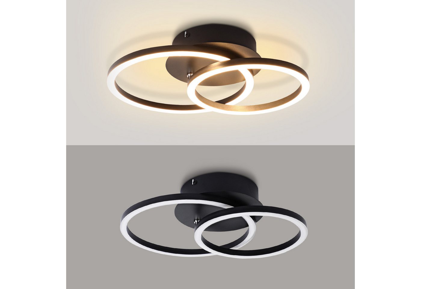 ZMH LED Deckenleuchte mit zwei Ringen – helle Deckenlampe mit 3200 Lumen bei 24 W, LED fest integriert, Warmweiß, für Wohnzimmer Schlafzimmer Küche Flur Bild 4