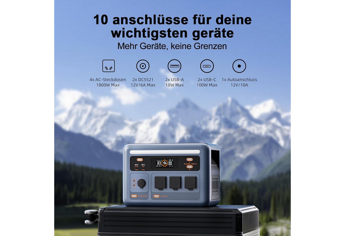 OSCAL Stromerzeuger Tragbare Powerstation 1024Wh LiFePO4 Batterie, 1800W AC (3600W Peak), 3,6 in kW, (1-tlg), Solar Generator für Camping, Wohnwagen, Notstrom zu Hause