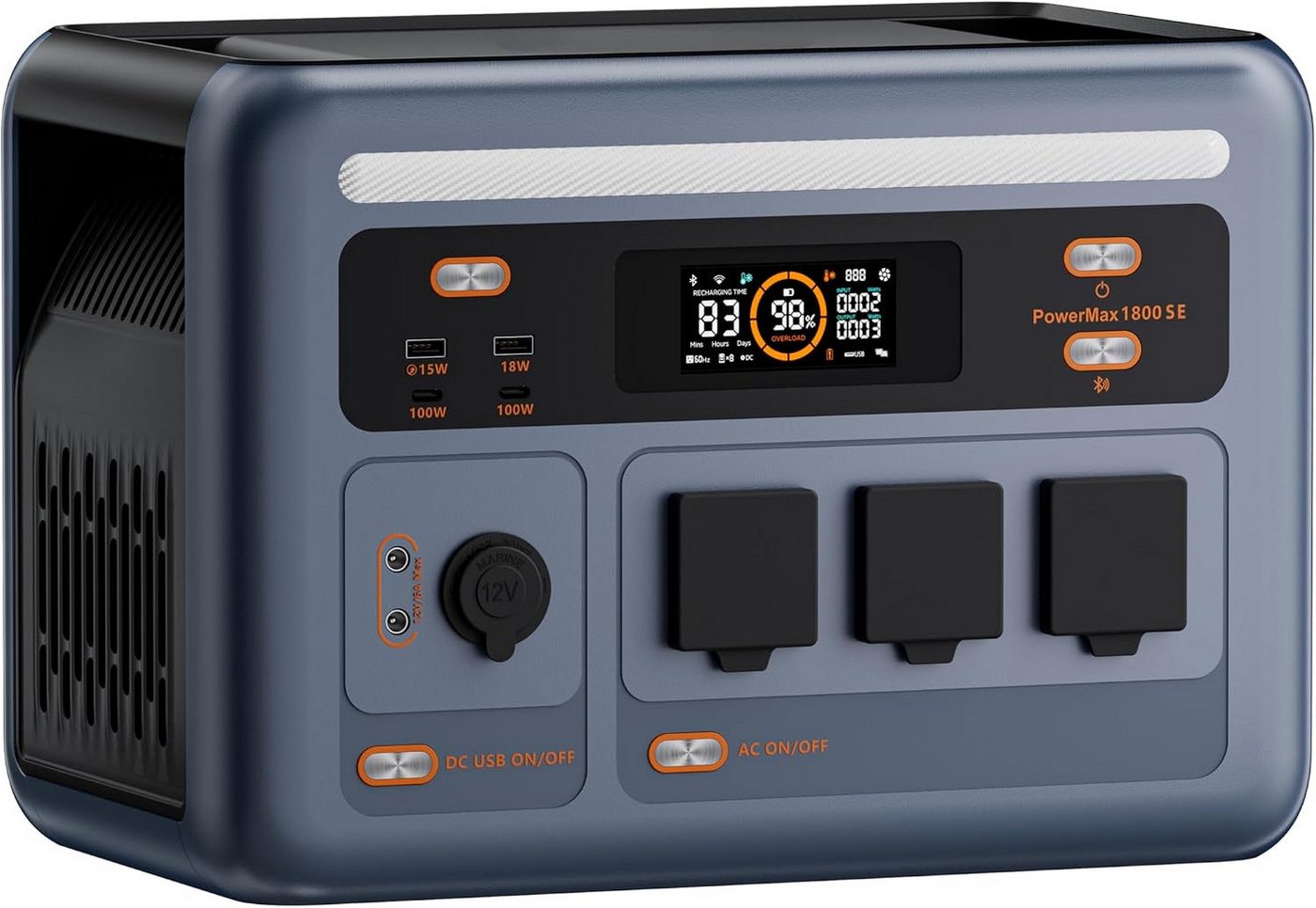 OSCAL Stromerzeuger Tragbare Powerstation 1024Wh LiFePO4 Batterie, 1800W AC (3600W Peak), 3,6 in kW, (1-tlg), Solar Generator für Camping, Wohnwagen, Notstrom zu Hause Bild 3