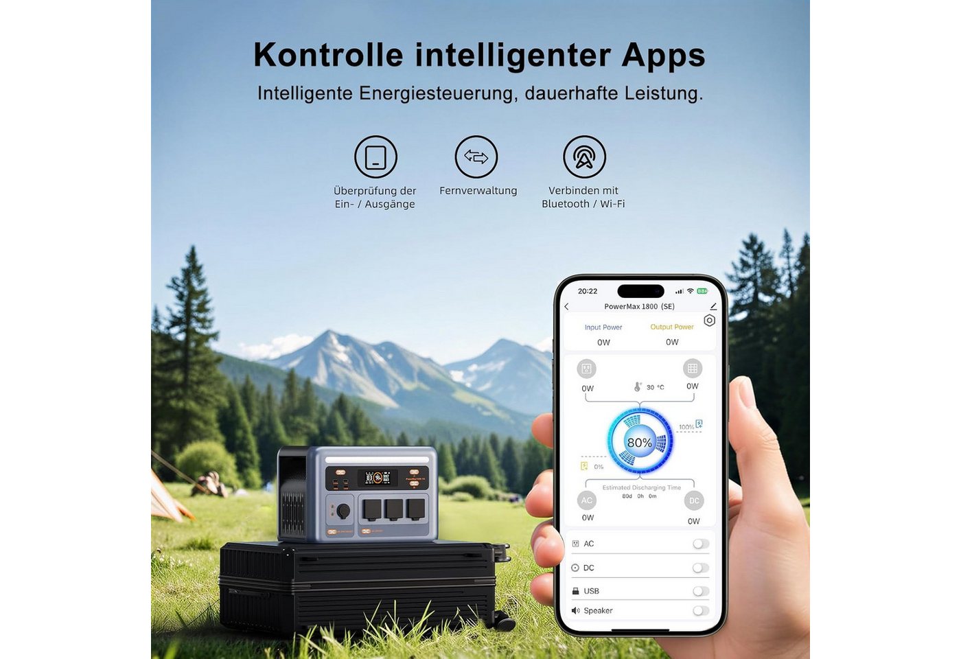 OSCAL Stromerzeuger Tragbare Powerstation 1024Wh LiFePO4 Batterie, 1800W AC (3600W Peak), 3,6 in kW, (1-tlg), Solar Generator für Camping, Wohnwagen, Notstrom zu Hause Bild 4