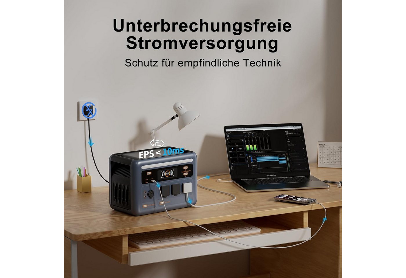 OSCAL Stromerzeuger Tragbare Powerstation 1024Wh LiFePO4 Batterie, 1800W AC (3600W Peak), 3,6 in kW, (1-tlg), Solar Generator für Camping, Wohnwagen, Notstrom zu Hause Bild 5