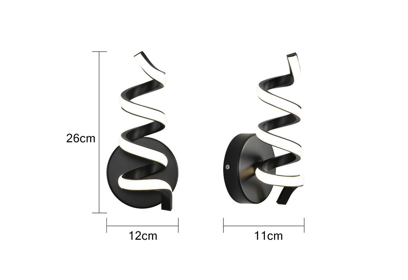ZMH LED Wandleuchte Innen Schwarz/Weiß Wandlampe Modern 7W Warmweiß Wohnzimmer, LED fest integriert, 3000K, Spiralförmiges Design, Metall und Silikon