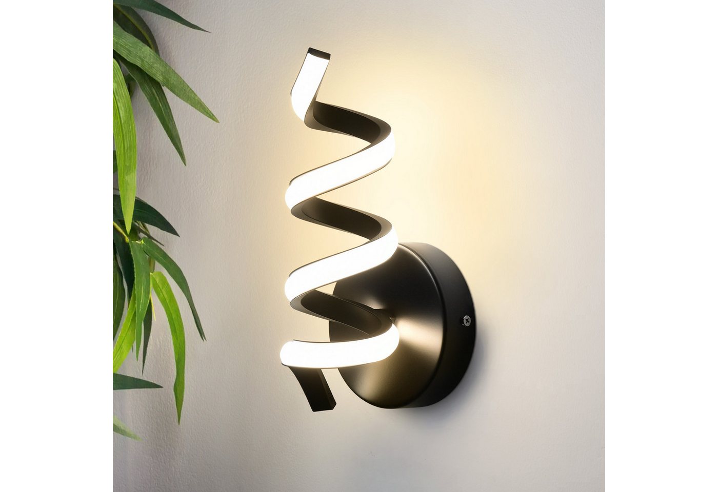 ZMH LED Wandleuchte Innen Schwarz/Weiß Wandlampe Modern 7W Warmweiß Wohnzimmer, LED fest integriert, 3000K, Spiralförmiges Design, Metall und Silikon Bild 4