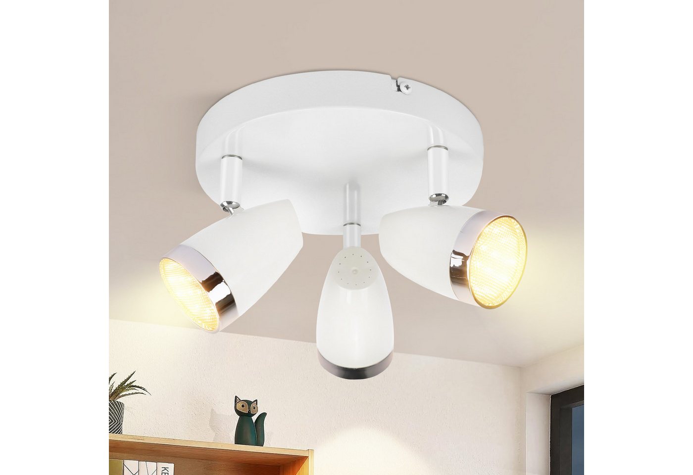 ZMH Deckenstrahler 1/2/3/4 Flammig 4/6/12/16W Deckenlampe schwenkbar 350° Wohnzimmer, LED fest integriert, Warmweiß, Weiß 3000K schwenkbar 350° Deckenspot Flur Schlafzimmer Bild 3