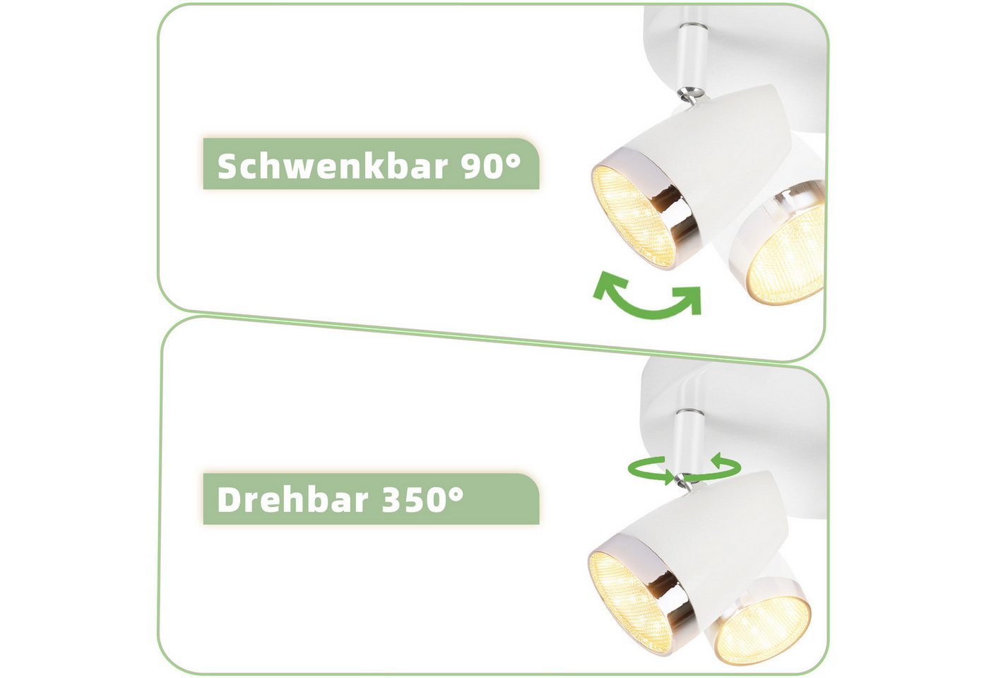 ZMH Deckenstrahler 1/2/3/4 Flammig 4/6/12/16W Deckenlampe schwenkbar 350° Wohnzimmer, LED fest integriert, Warmweiß, Weiß 3000K schwenkbar 350° Deckenspot Flur Schlafzimmer Bild 5