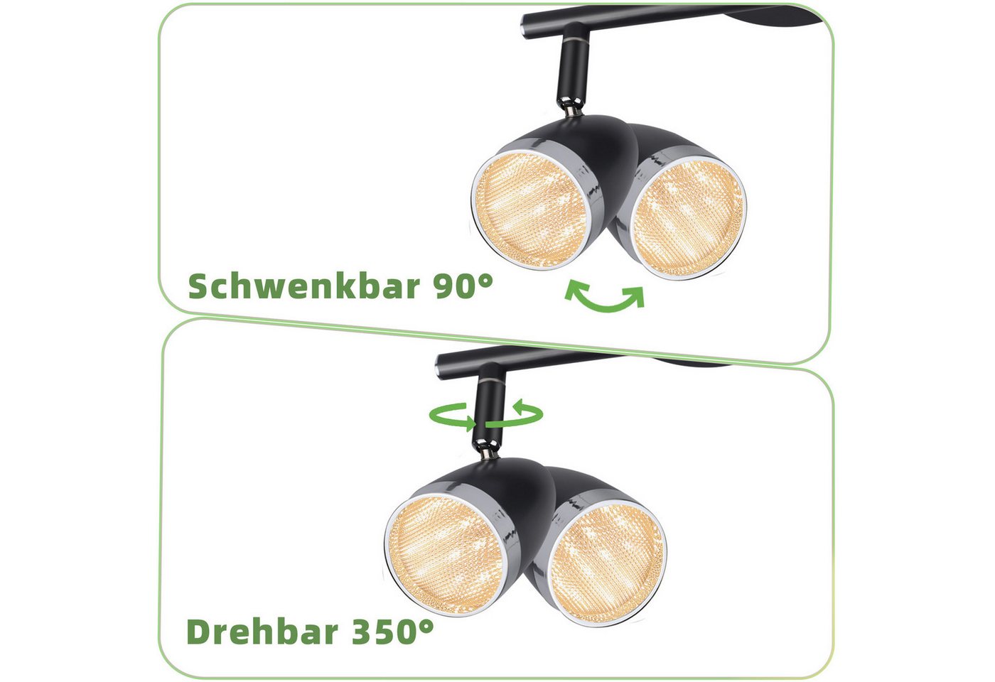 ZMH Deckenstrahler 1/2/3/4 Flammig 4/6/12/16W Deckenlampe schwenkbar 350° Wohnzimmer, LED fest integriert, Warmweiß, Schwarz 3000K schwenkbar 350° Deckenspot Flur Schlafzimmer Bild 4