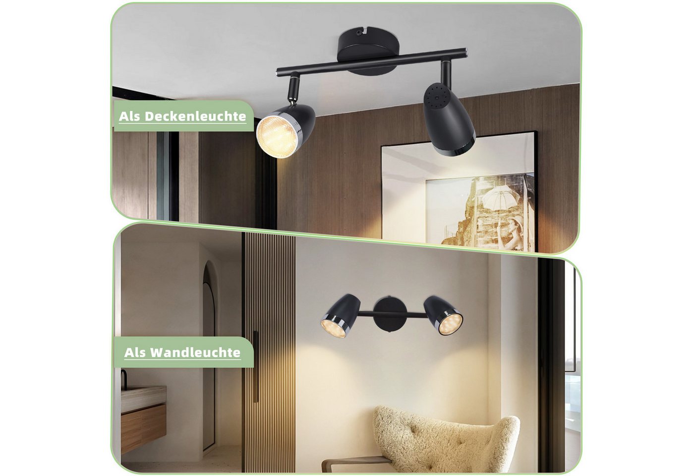 ZMH Deckenstrahler 1/2/3/4 Flammig 4/6/12/16W Deckenlampe schwenkbar 350° Wohnzimmer, LED fest integriert, Warmweiß, Schwarz 3000K schwenkbar 350° Deckenspot Flur Schlafzimmer Bild 5