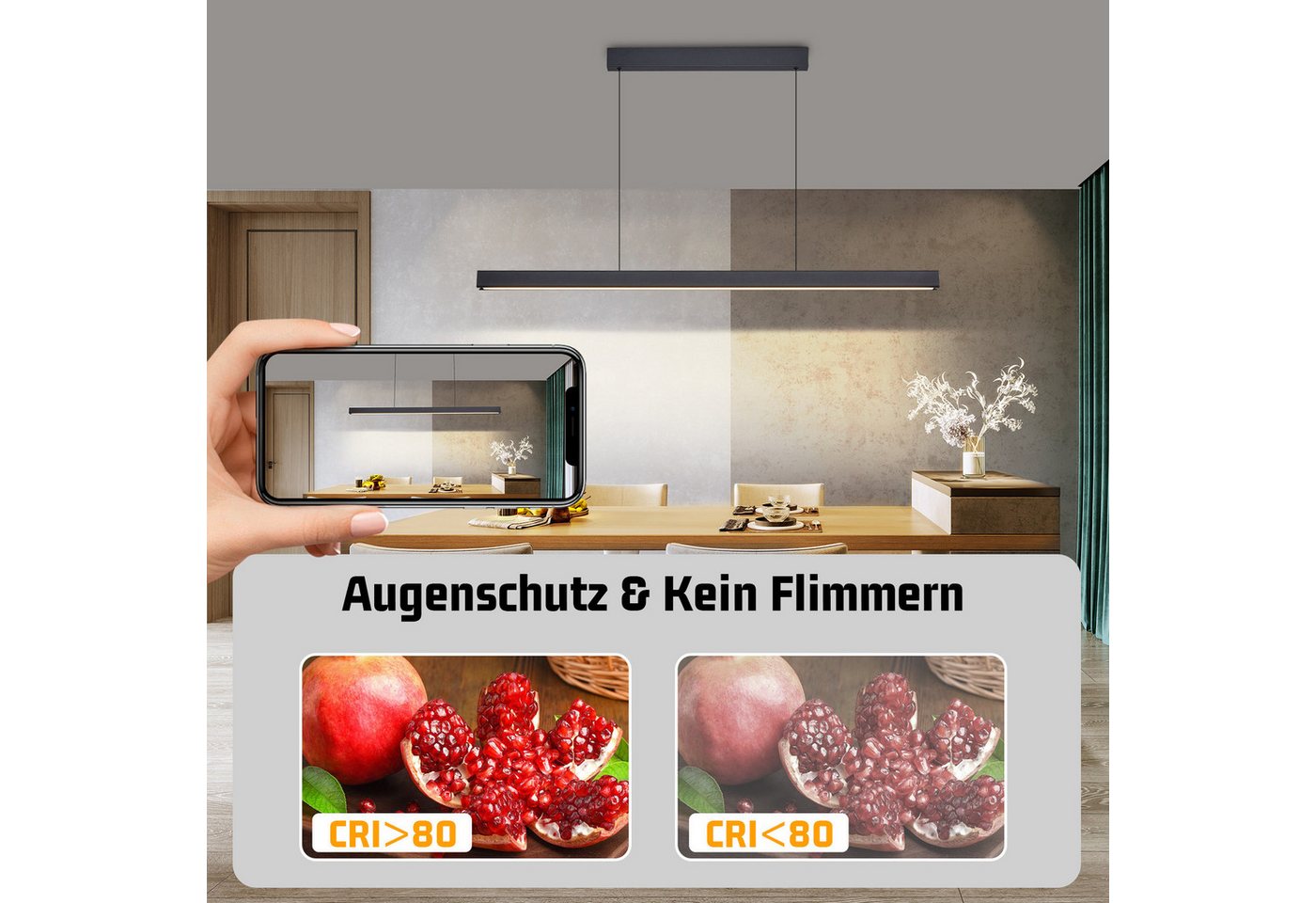 ZMH Pendelleuchte LED Esstisch Pendelleuchten Schwarz Esszimmer 108CM/148 CM Dimmbar, LED fest integriert, 3000-6500K, Höhenverstellbar Hängeleuchte mit Fernbedienung Hängelampe Wohnzimmer Bild 4