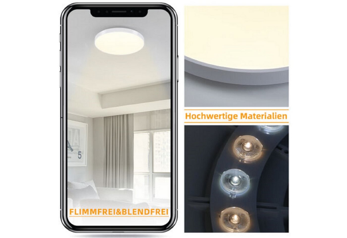 ZMH LED Deckenleuchte Ø21cm 12W Ultraflach 2,5cm, 3000K Rund, LED fest integriert, Warmweiß, Deckenlampe für Flur Schlafzimmer Küche Wohnzimmer Esszimmer Bild 3