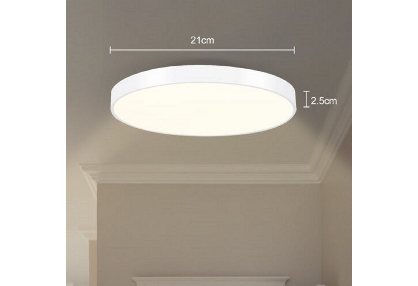 ZMH LED Deckenleuchte Ø21cm 12W Ultraflach 2,5cm, 3000K Rund, LED fest integriert, Warmweiß, Deckenlampe für Flur Schlafzimmer Küche Wohnzimmer Esszimmer Bild 4