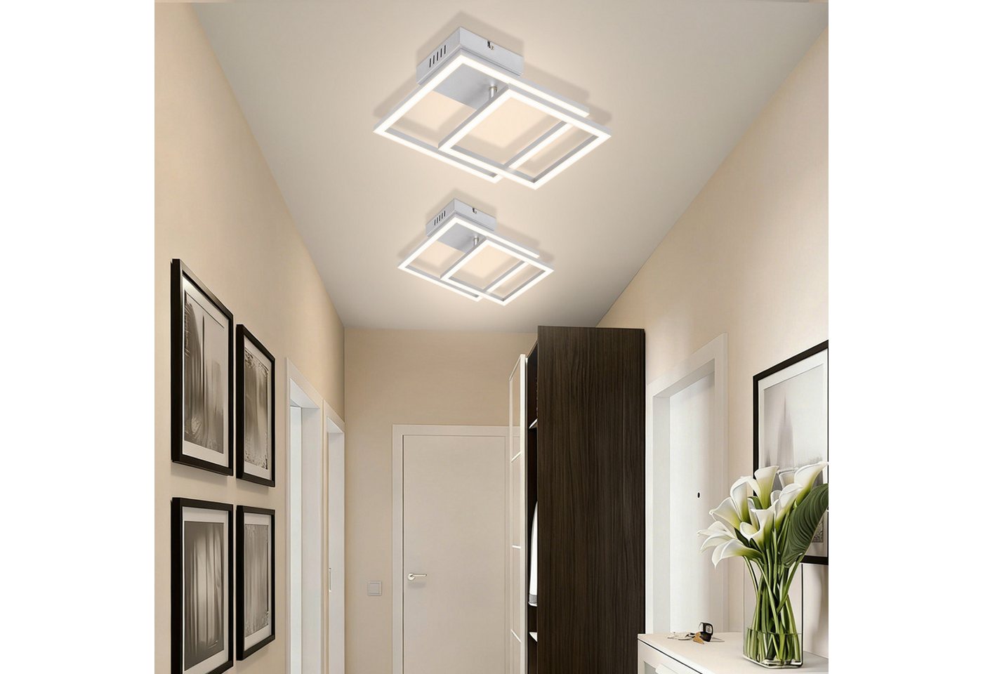 ZMH LED Deckenleuchte Wohnzimmer - Quadratisch Schwarz Eckig 3000K/4000K Deckenlampe Flur, LED fest integriert Bild 4