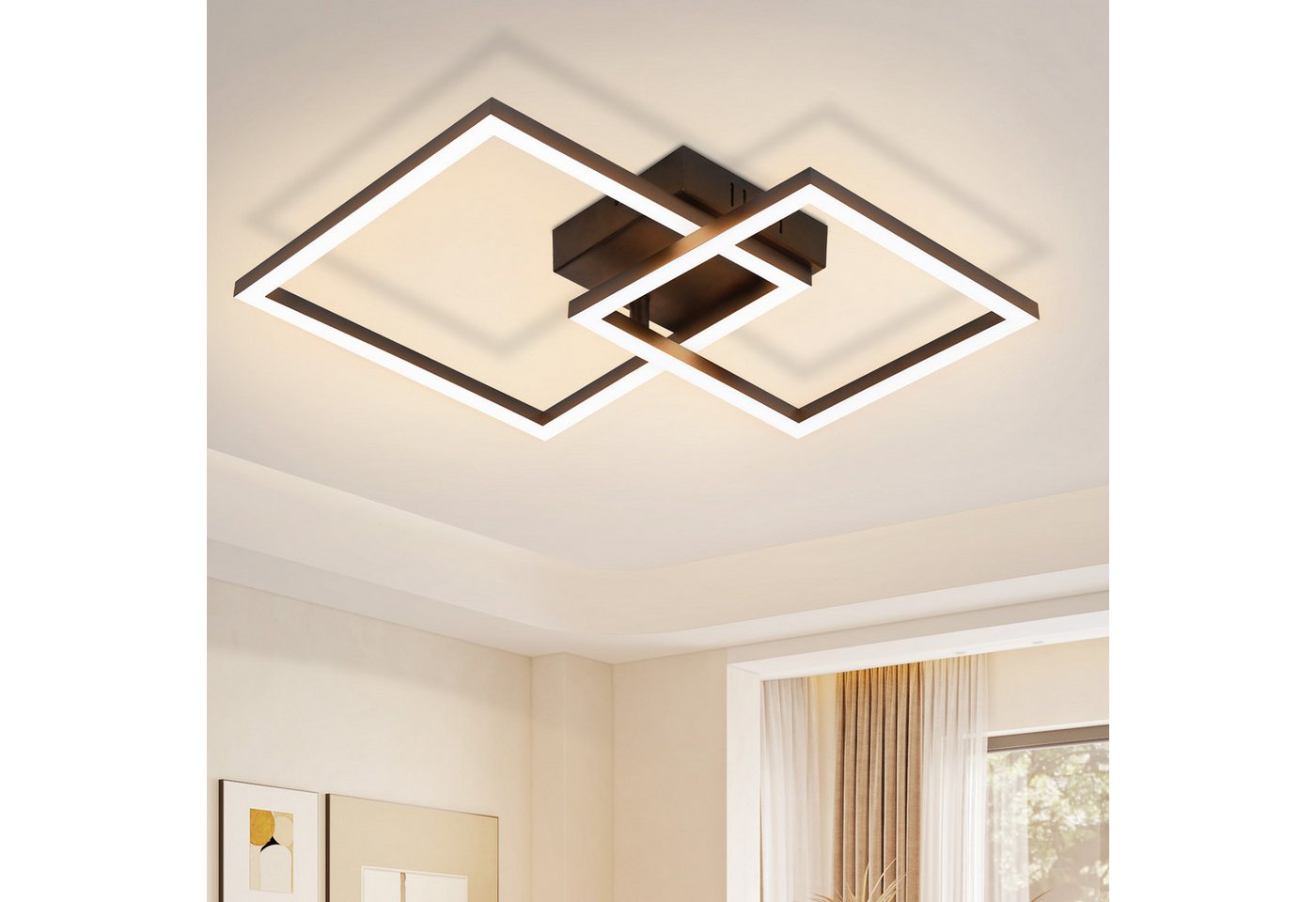 ZMH LED Deckenleuchte Wohnzimmer - Quadratisch Schwarz Eckig 3000K/4000K Deckenlampe Flur, LED fest integriert, Warmweiß Bild 3