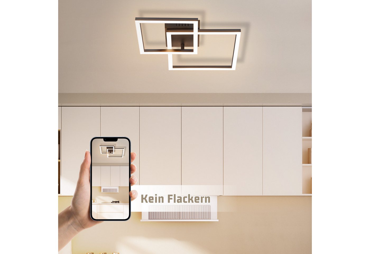 ZMH LED Deckenleuchte Wohnzimmer - Quadratisch Schwarz Eckig 3000K/4000K Deckenlampe Flur, LED fest integriert, Warmweiß Bild 5