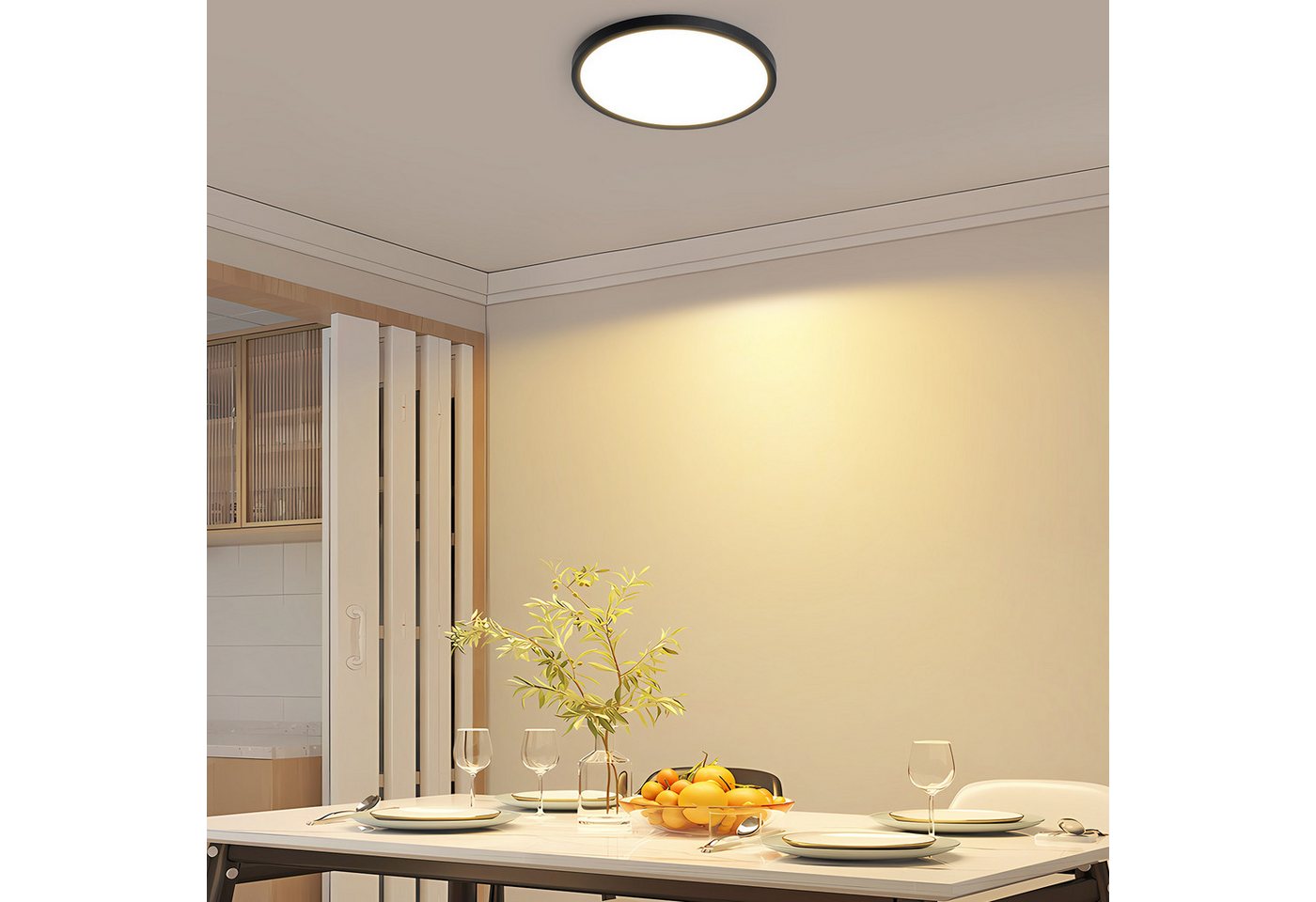 ZMH LED Deckenleuchte Wohnzimmer ∅18CM Schwarz/Weiß Schlafzimmerlampe 15W für Küche Flur, LED fest integriert, Warmweiß, 3000K Flach Deckenlampe Bild 3