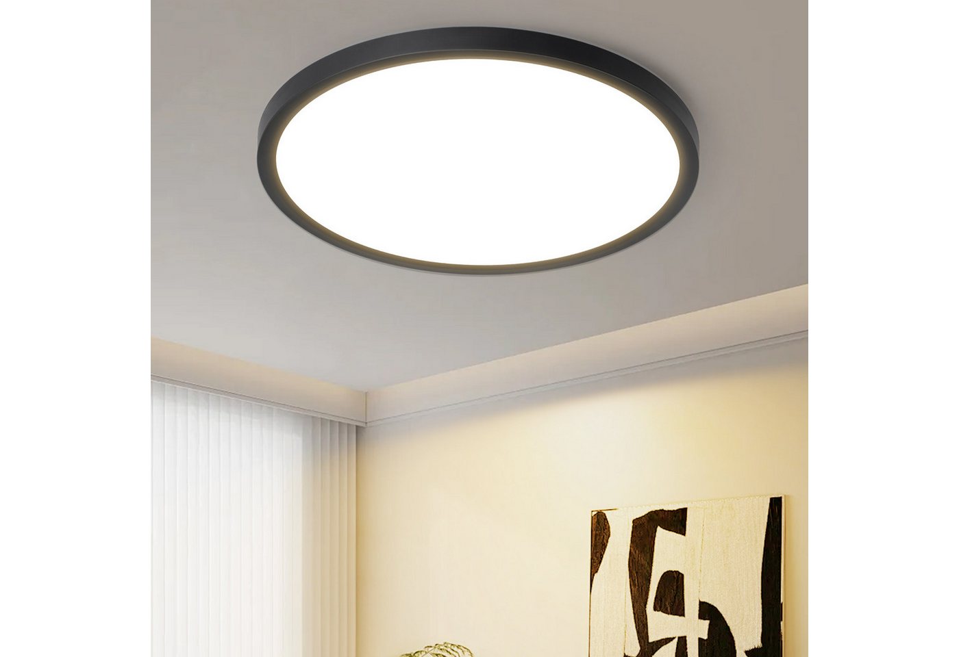 ZMH LED Deckenleuchte Wohnzimmer ∅18CM Schwarz/Weiß Schlafzimmerlampe 15W für Küche Flur, LED fest integriert, Warmweiß, 3000K Flach Deckenlampe Bild 5