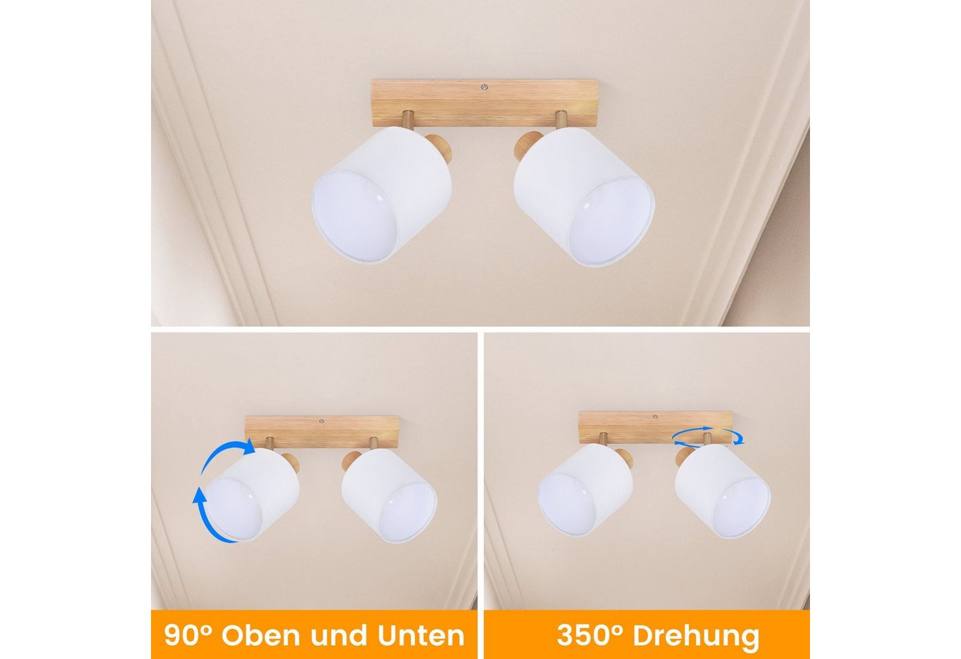 ZMH Deckenstrahler Deckenleuchte Vintage Schwenkbar 350° E14 Wohnzimmer, ohne Leuchtmittel