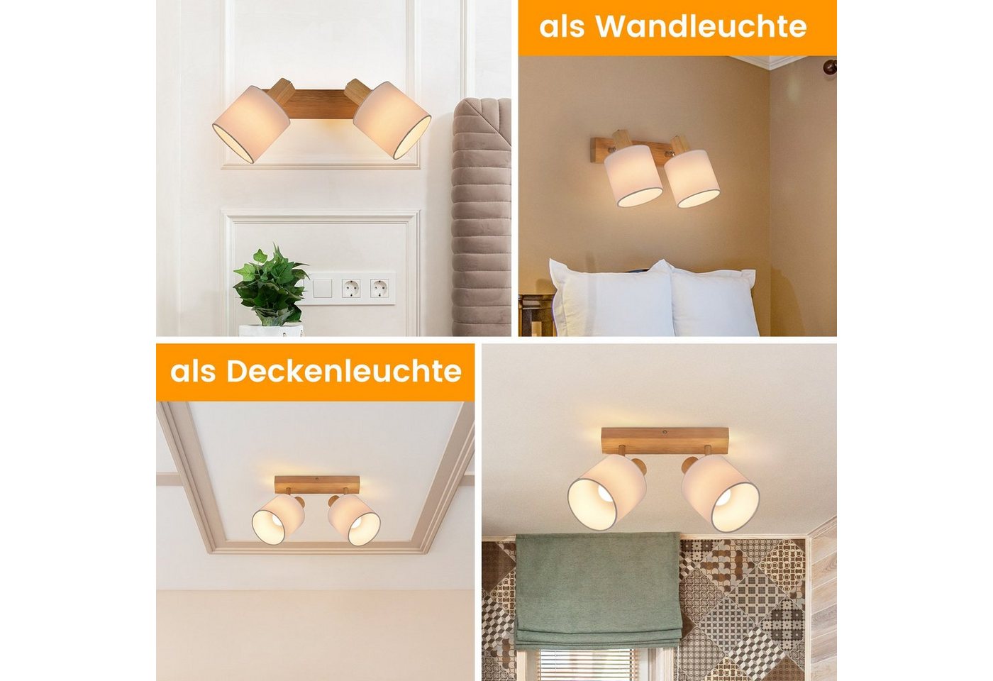 ZMH Deckenstrahler Deckenleuchte Vintage Schwenkbar 350° E14 Wohnzimmer, ohne Leuchtmittel Bild 2