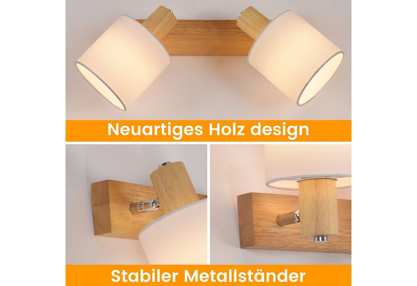 ZMH Deckenstrahler Deckenleuchte Vintage Schwenkbar 350° E14 Wohnzimmer, ohne Leuchtmittel Bild 3