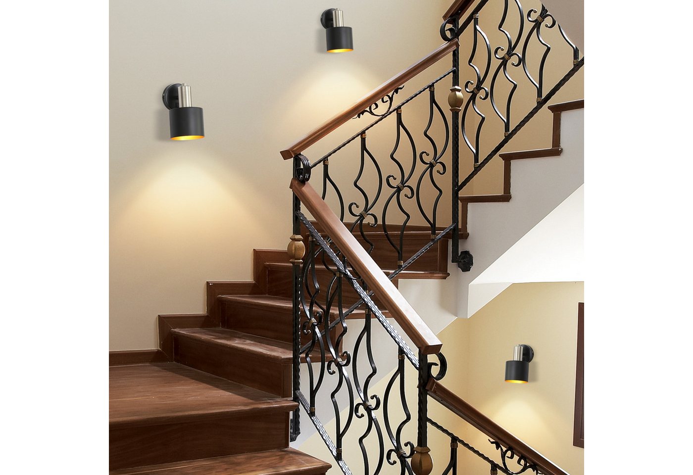 ZMH Wandleuchte Innen Schwarz-Gold Wandstrahler Vintage E27 Metall Schlafzimmer Flur, ohne Leuchtmittel, Industrial Wandbeleuchtung mit Schlater 330° Schwenkbar