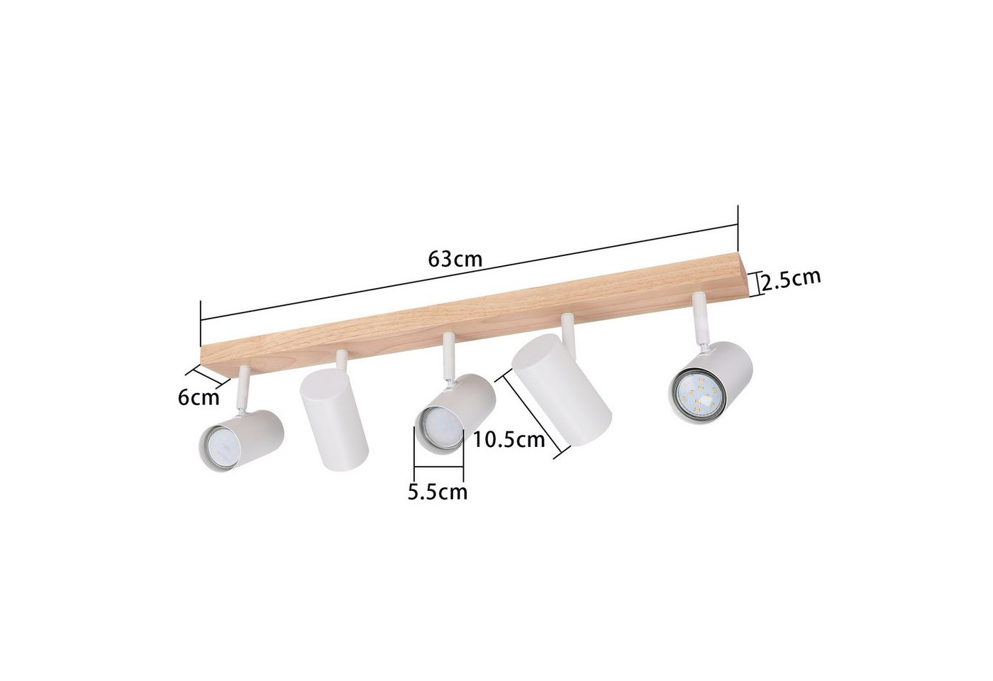 ZMH Deckenstrahler 5 Flammig Holz Schwarz/Weiß GU10 Deckenleuchte für Schlafzimmer Flur, ohne Leuchtmittel, Schwenkbar 350° Moderne Wohnzimmerlampe Kindzimmer Küche Bild 2