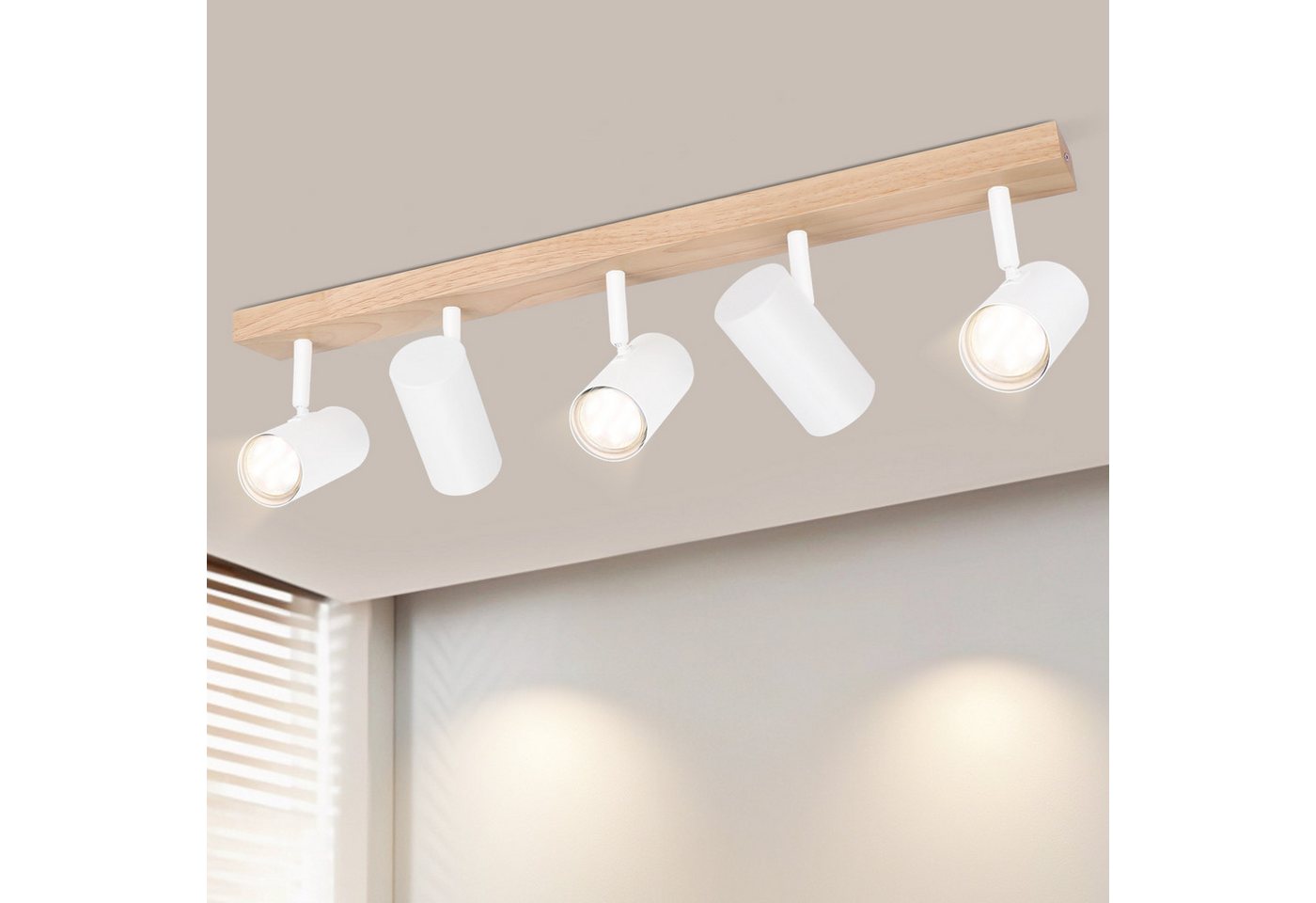 ZMH Deckenstrahler 5 Flammig Holz Schwarz/Weiß GU10 Deckenleuchte für Schlafzimmer Flur, ohne Leuchtmittel, Schwenkbar 350° Moderne Wohnzimmerlampe Kindzimmer Küche Bild 3