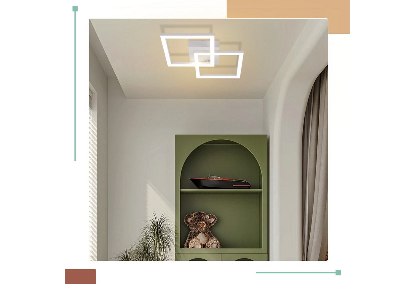 ZMH LED Deckenleuchte Wohnzimmer Modern 2 Flammig 24W Deckenlampe Schlafzimmer Flur, LED fest integriert, 4000K, Weiß-Neutralweiß Schlafzimmerlampe Eckig Flur