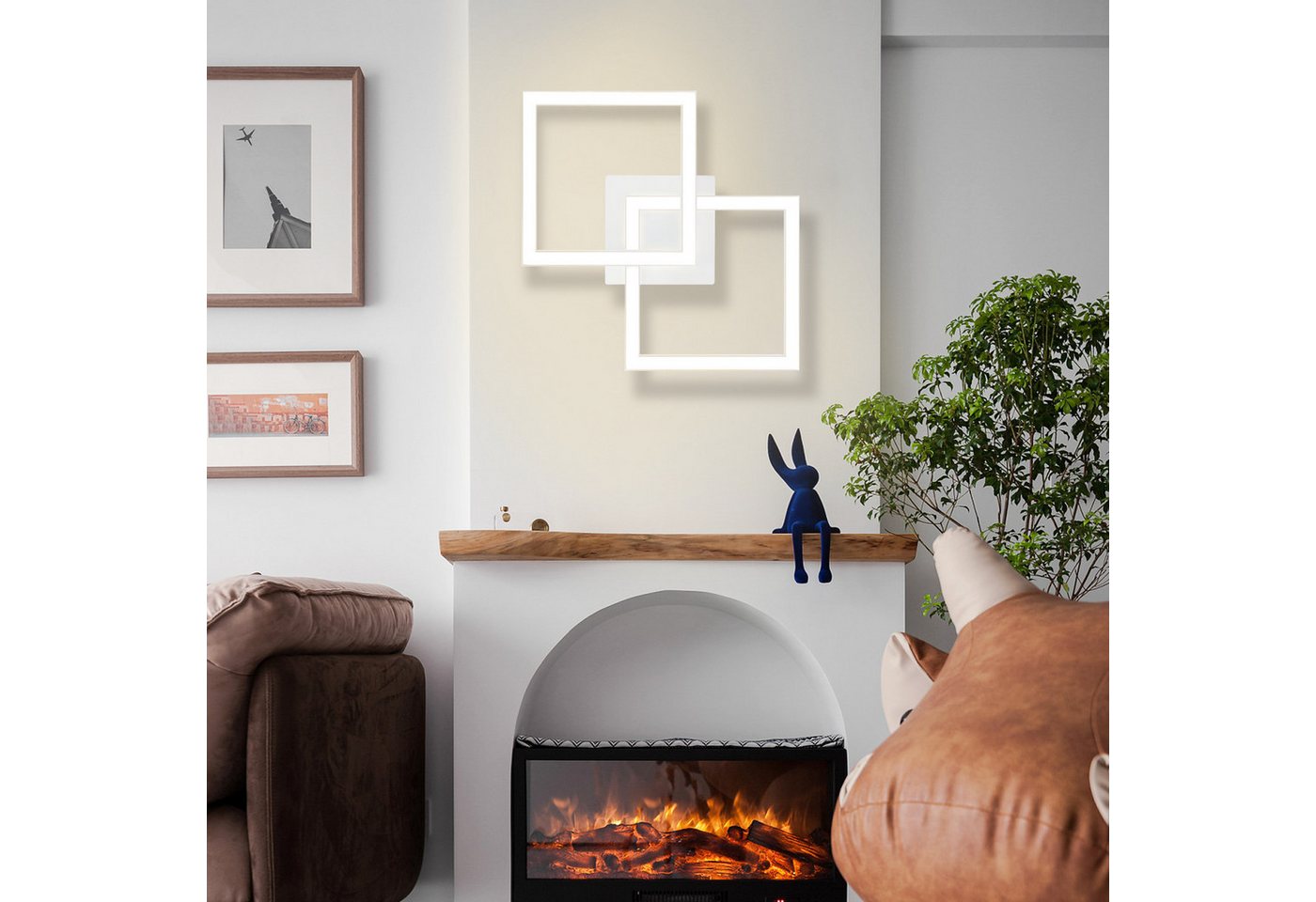 ZMH LED Deckenleuchte Wohnzimmer Modern 2 Flammig 24W Deckenlampe Schlafzimmer Flur, LED fest integriert, 4000K, Weiß-Neutralweiß Schlafzimmerlampe Eckig Flur Bild 5
