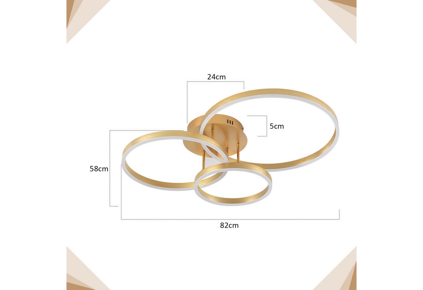 ZMH LED Deckenleuchte Wohnzimmer Modern Gold 2/3/4 Ring Design Deckenlampe Dimmbar, LED fest integriert, 3000-6500K, 82CM aus Acryl 74W Schlafzimmerlampe mit Fernbedienung Küche Bild 4