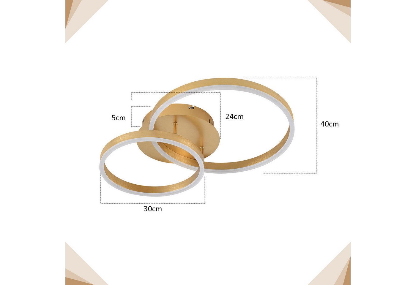 ZMH LED Deckenleuchte Wohnzimmer Modern Gold 2/3/4 Ring Design Deckenlampe Dimmbar, LED fest integriert, 3000-6500K, 40CM aus Acryl 46W Schlafzimmerlampe mit Fernbedienung Küche Bild 4