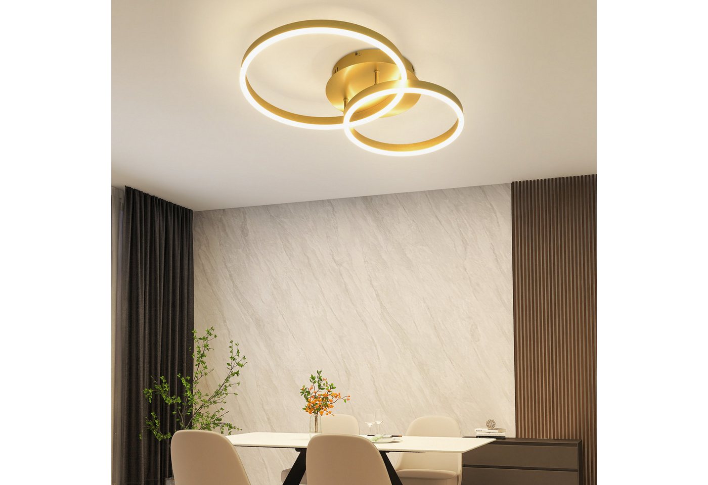 ZMH LED Deckenleuchte Wohnzimmer Modern Gold 2/3/4 Ring Design Deckenlampe Dimmbar, LED fest integriert, 3000-6500K, 40CM aus Acryl 46W Schlafzimmerlampe mit Fernbedienung Küche Bild 5