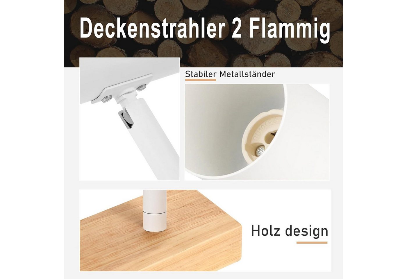 ZMH Deckenstrahler 1/2/3Flammig GU10- Modern Deckenlampe 330°Schwenkbar Wohnzimmer, ohne Leuchtmittel Bild 5