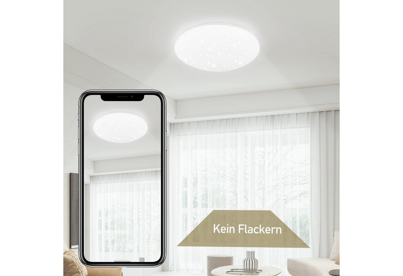 ZMH LED-Sternenhimmel Wohnzimmer Modern Sternenhimmel Deckenlampe Rund/Quadratisch, LED fest integriert, Kaltweiß-6000K, Kinderzimmer Küchenlampe Eckig Flur Küche