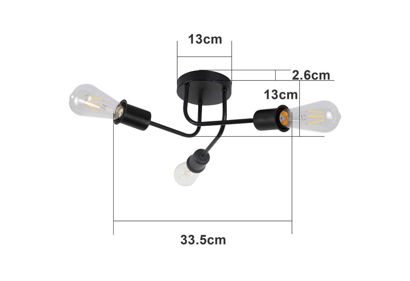 ZMH Deckenleuchte Wohnzimmer Vintage E27 Schwarz eckenlampe Retro Schlafzimmerlampe, LED wechselbar